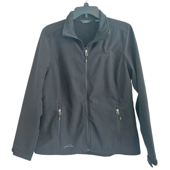 Eddie Bauer Black Shaded Crosshatch Softshell Zip Up Jacket Large - Picture 2 of 12